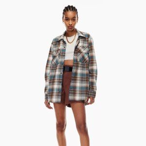 Aritzia - Tna Plaid Oversized Button-Up Flannel (Jorie Whs Wht/Slt Tl | Size XS)